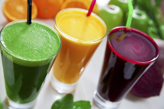 Frisch gepresste Obst- und Gemüsesäfte zur Verbesserung der Durchblutung.